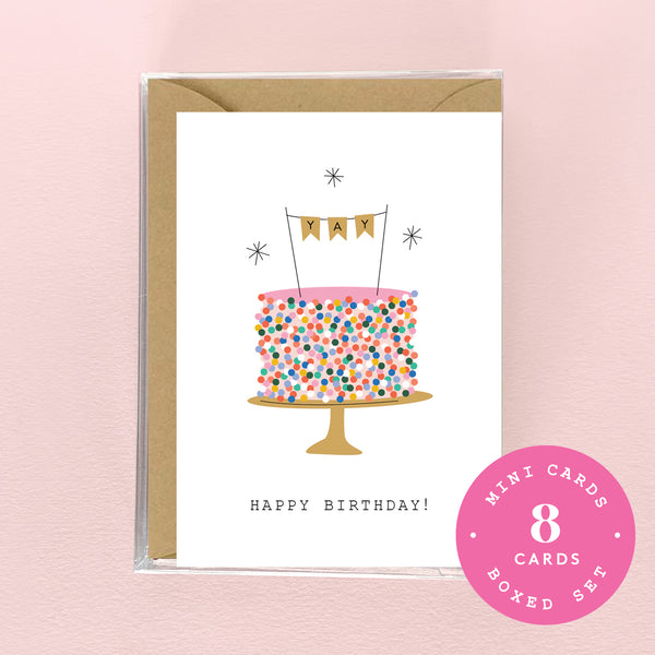 Mini Boxed Set - Happy Birthday Sprinkle Cake - 8 Cards