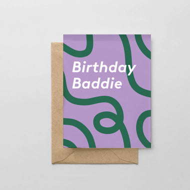 Birthday Baddie Purple & Green Swirls - Greeting Card