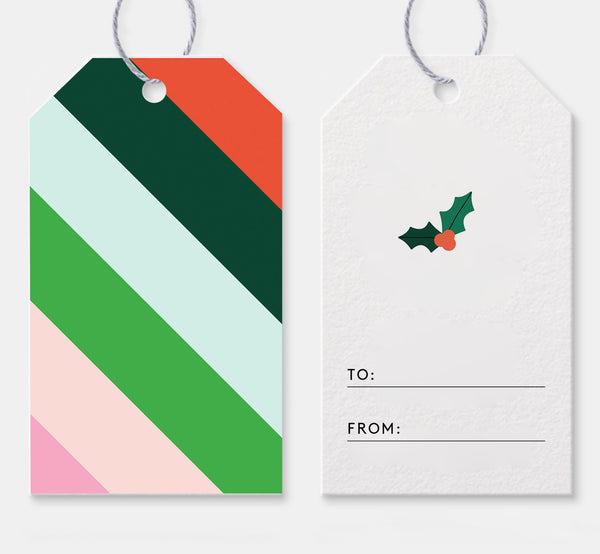 Holiday Stripe Gift Tags - Set of 10 Tags