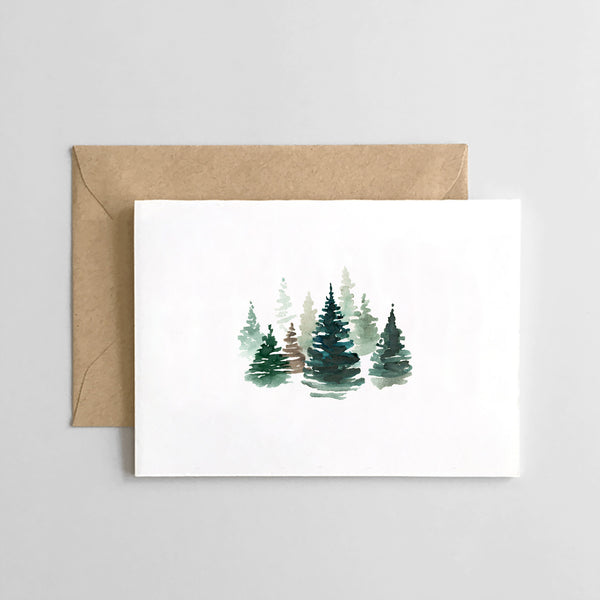 Watercolor Evergreens - Holiday Boxed Set of 6 Cards