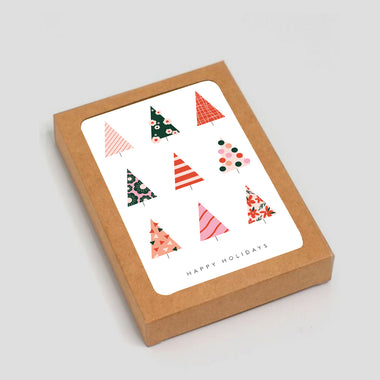 Happy Holidays Modern Tree Design - Holiday Boxed Set of 6 Cards