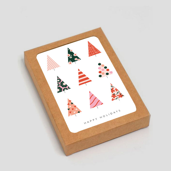 Happy Holidays Modern Tree Design - Holiday Boxed Set of 6 Cards