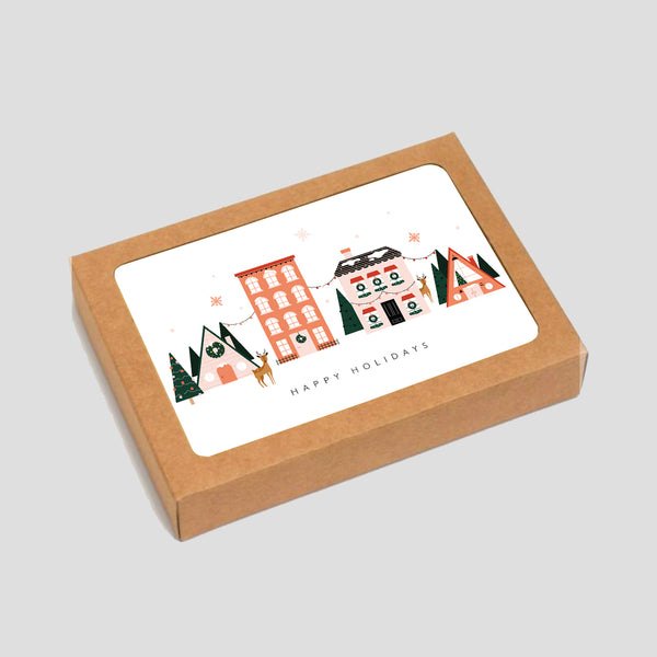 Happy Holidays Mini Christmas Village - Holiday Boxed Set of 6 Cards
